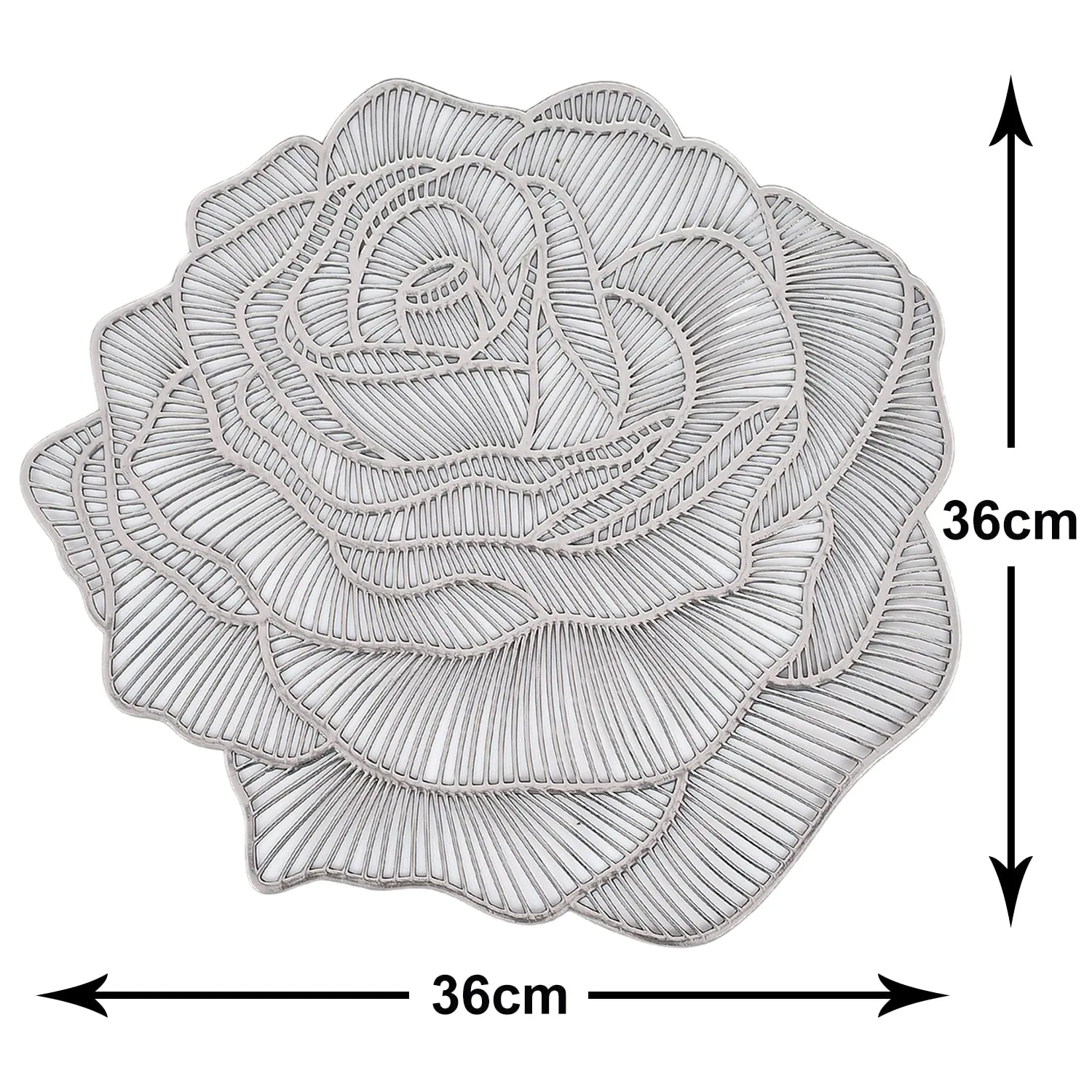 Heart Home Rose Design Non-Slip Heat Insulation Decorative Table Placemats, Set of 4 (Silver)-50HH01298