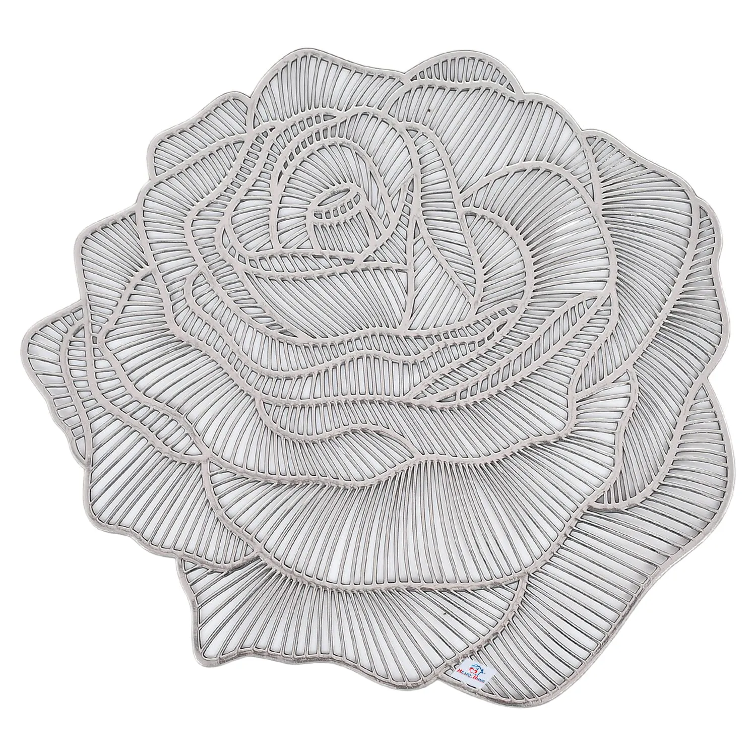 Heart Home Rose Design Non-Slip Heat Insulation Decorative Table Placemats, Set of 4 (Silver)-50HH01298