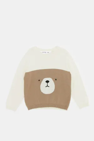 Infant Boys Ecru And Brown Bear Pullover