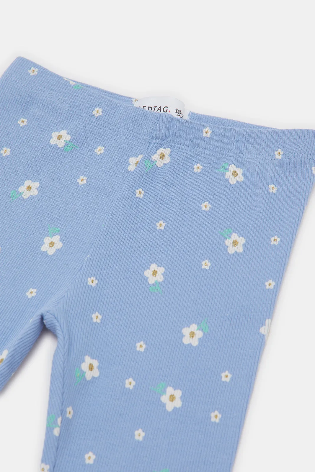 Infant Girls Blue Printed Leggings