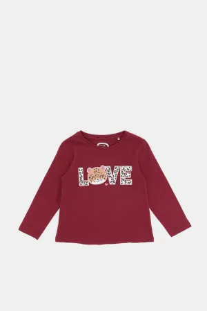 Infant Girls Burgundy Love Print T-Shirt