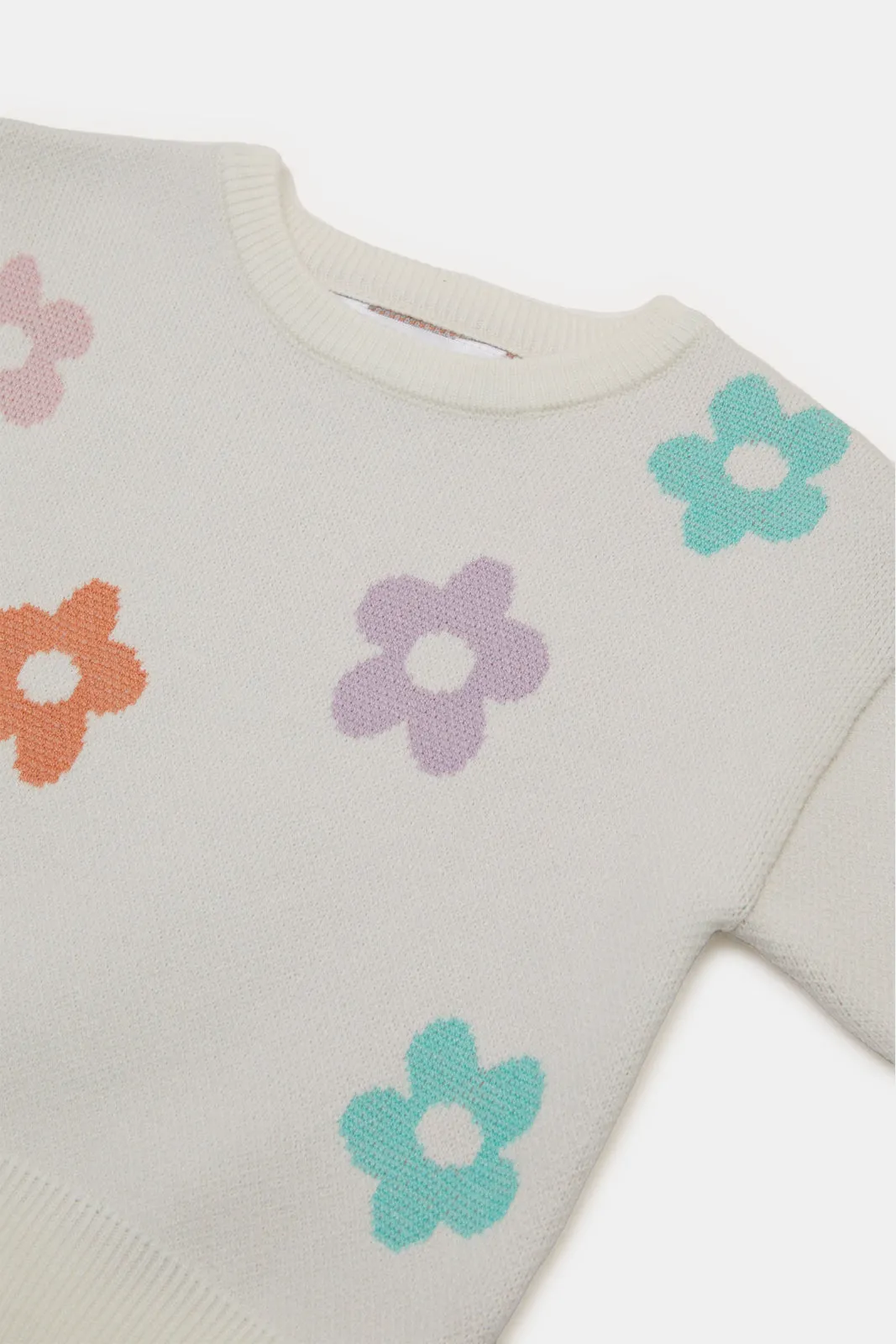 Infant Girls Ivory Flower Printed Pullover