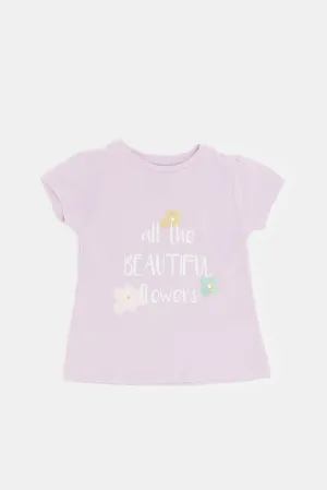 Infant Girls Lilac Placement Print T-Shirt