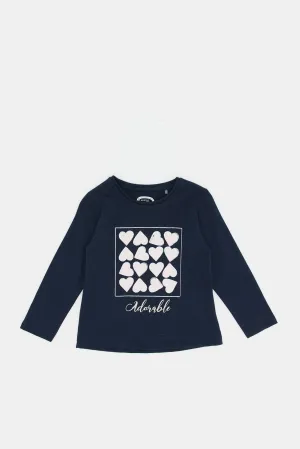 Infant Girls Navy Printed T-Shirt