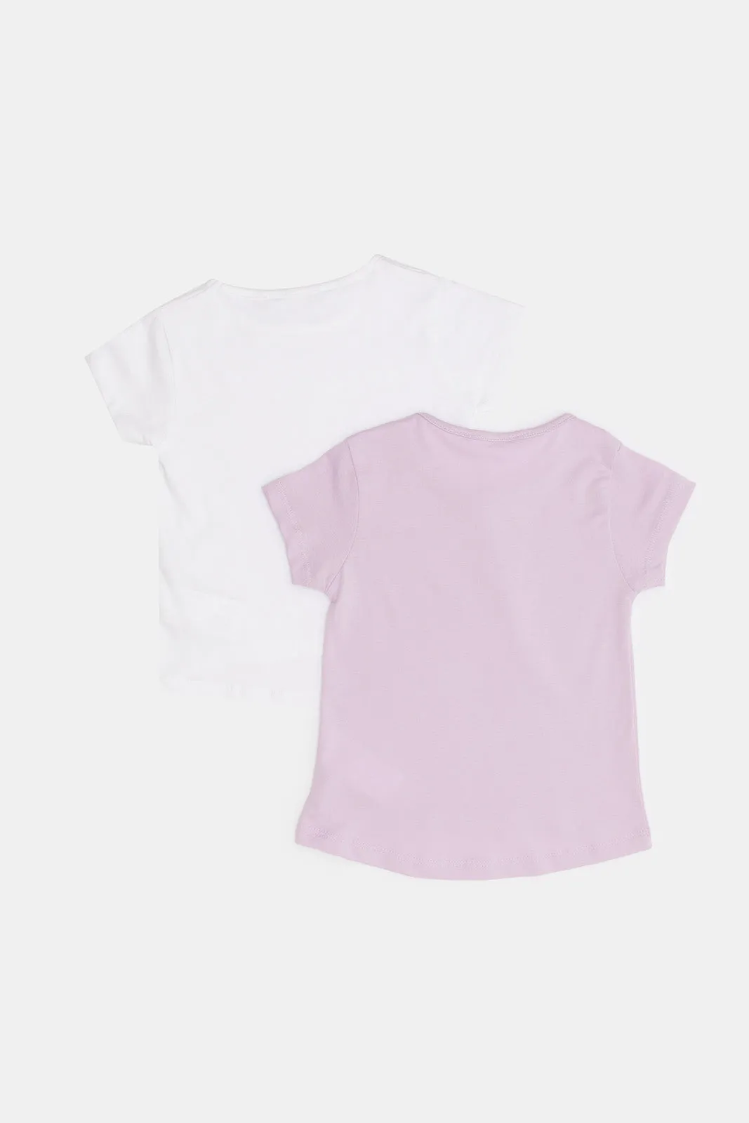 Infant Girls White And Lilac Print T-Shirt Pack (2 Piece)