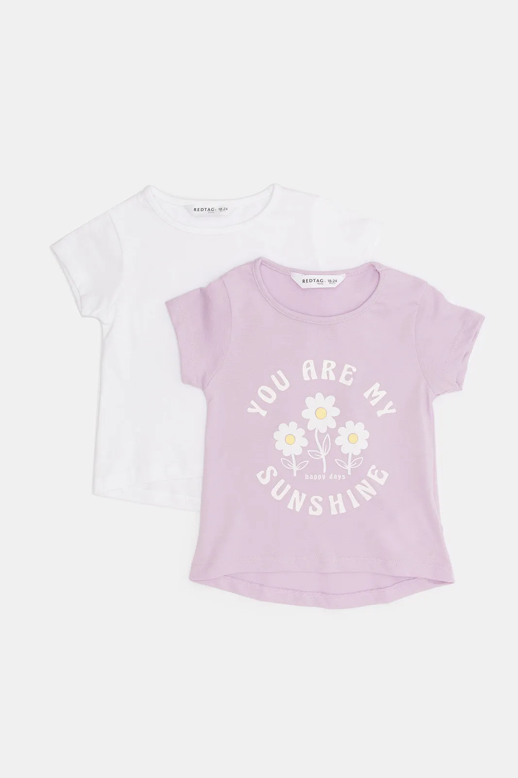 Infant Girls White And Lilac Print T-Shirt Pack (2 Piece)