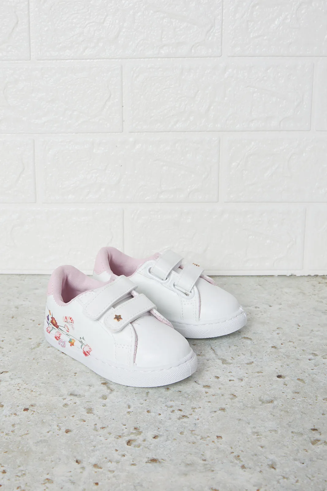 Infant Girls White Floral Print Sneakers