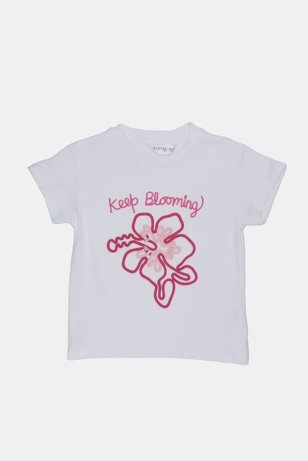 Infant Girls White Flower Embroidered T-Shirt