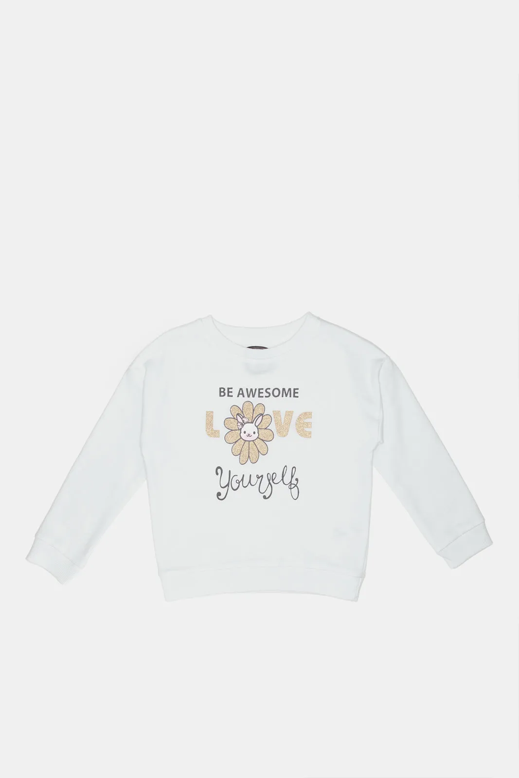 Infant Girls White Printed Sweatshirt