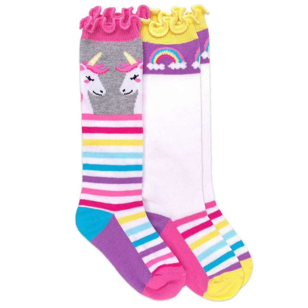 Jefferies Socks Unicorn Rainbow Stripe Knee High Socks (2 Pair Pack)