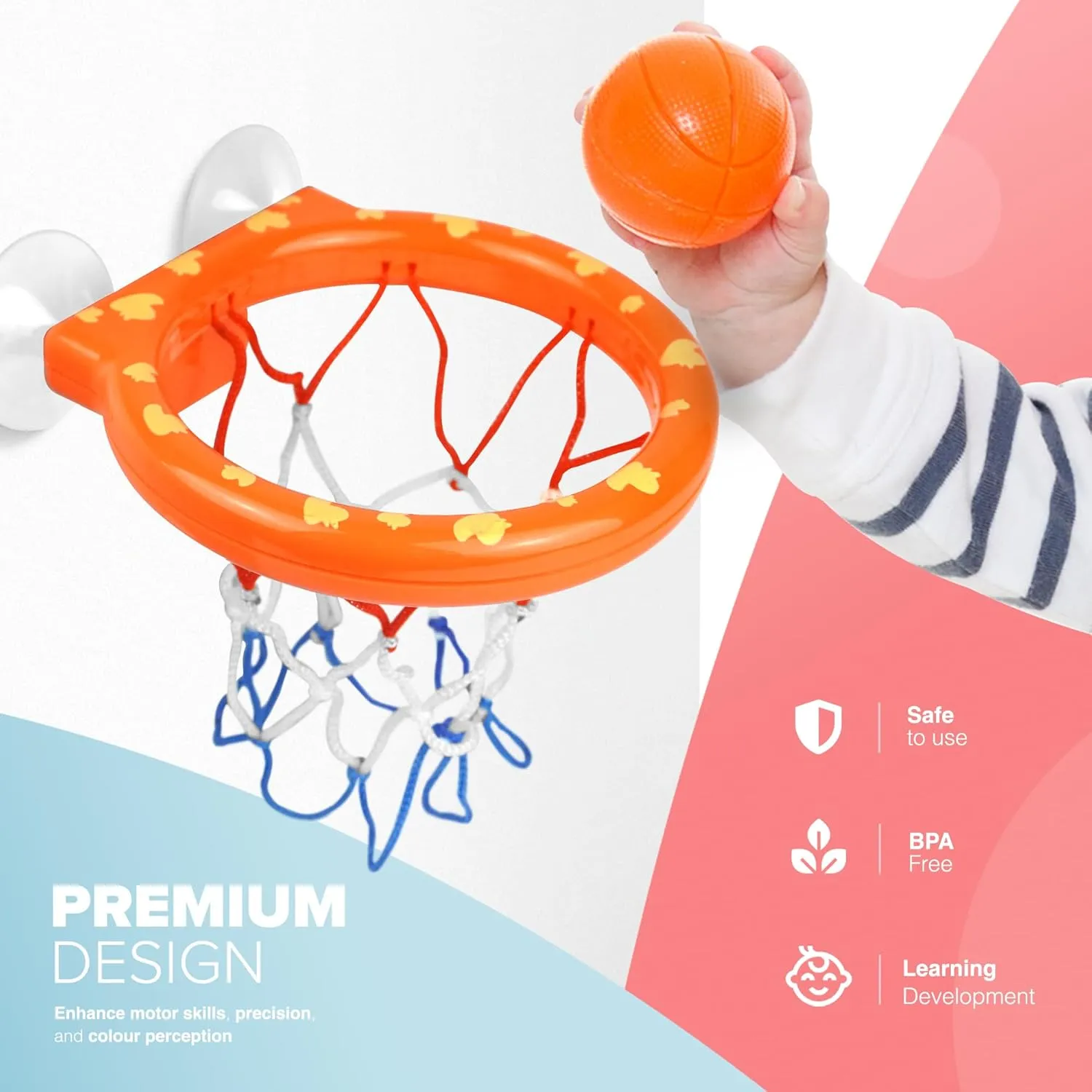 KIDOOLA Baby Bath Basketball Hoop Toy - Interactive Bathtub Set with 3 Balls & Strong Suction Cups - Fun & Engaging Toy for Toddlers