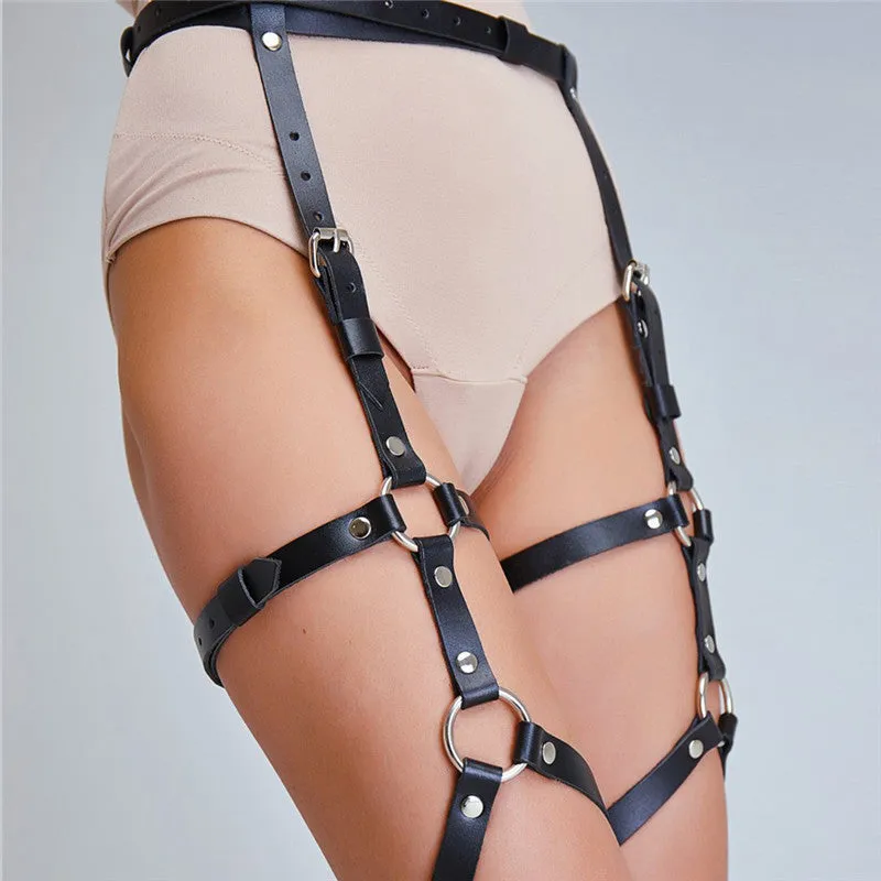 Leather Waist Leg Loop Garter Belt