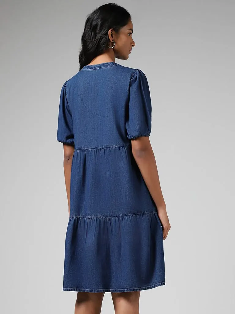 LOV Mid Blue Denim Tiered Dress