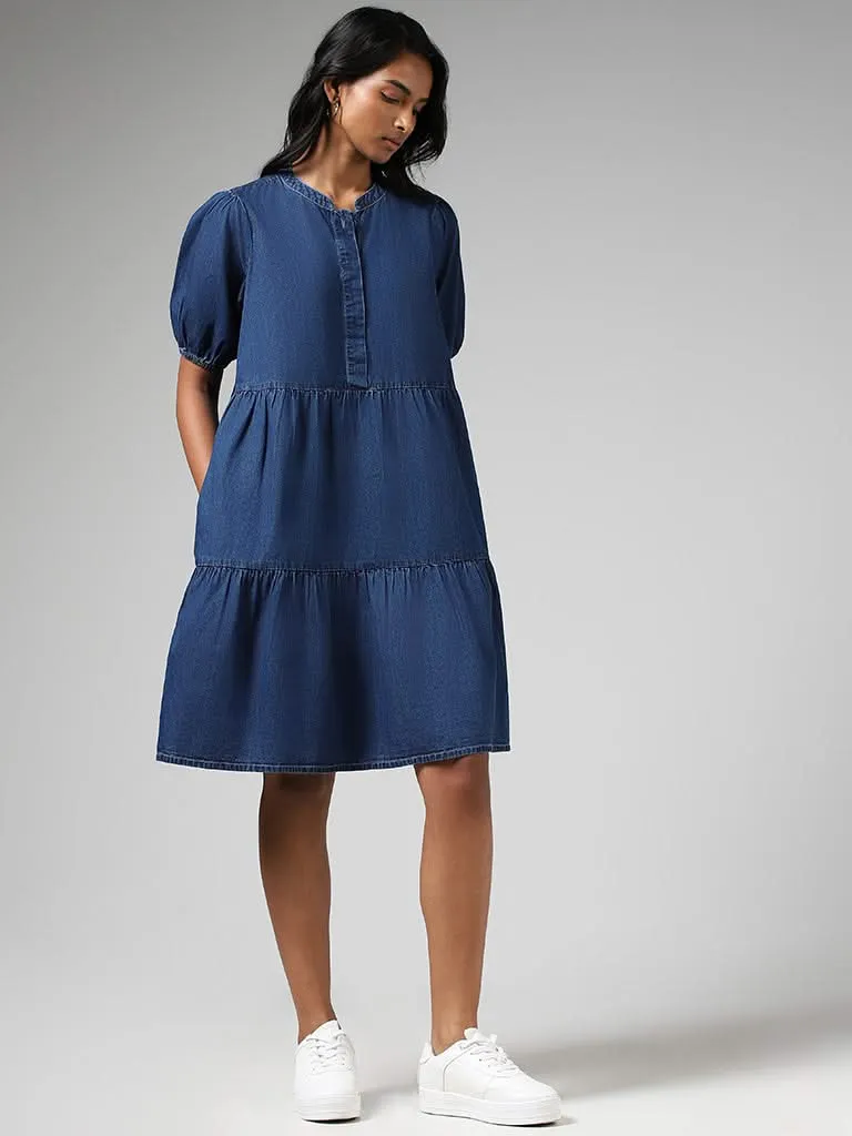 LOV Mid Blue Denim Tiered Dress