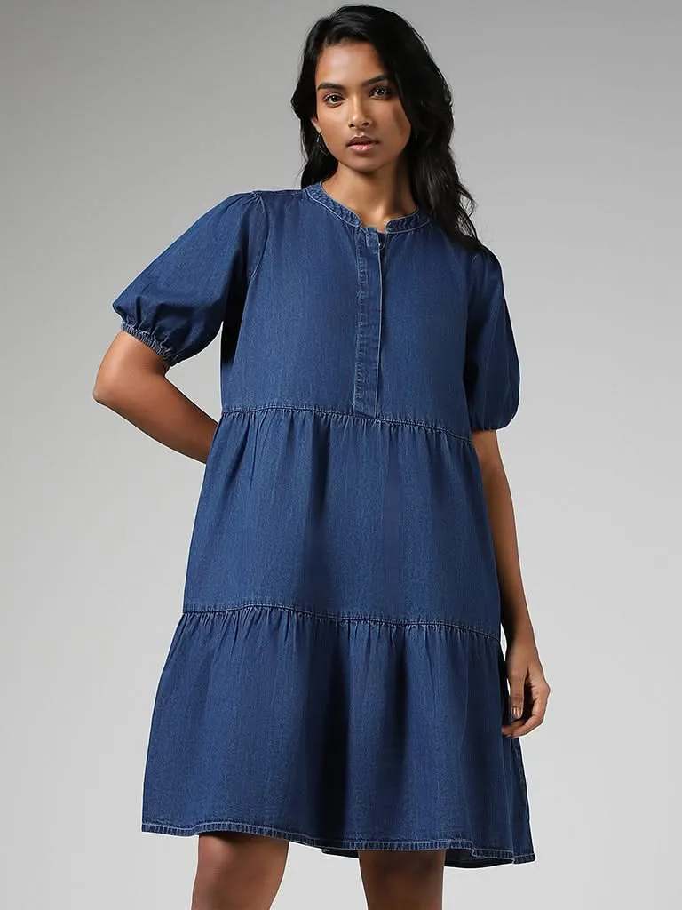 LOV Mid Blue Denim Tiered Dress