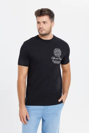 Men Black Back Print T-Shirt