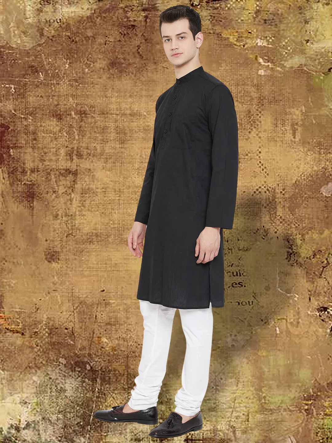 Men's Pure Cotton Black  Kurta - Even Apparels