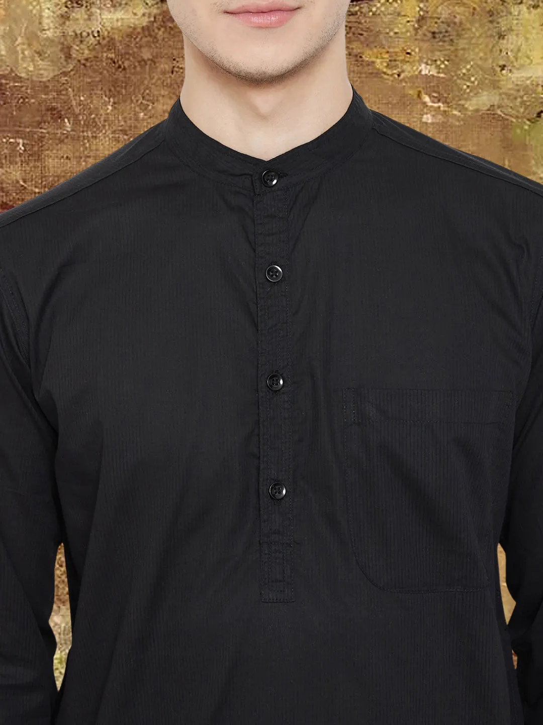 Men's Pure Cotton Black  Kurta - Even Apparels