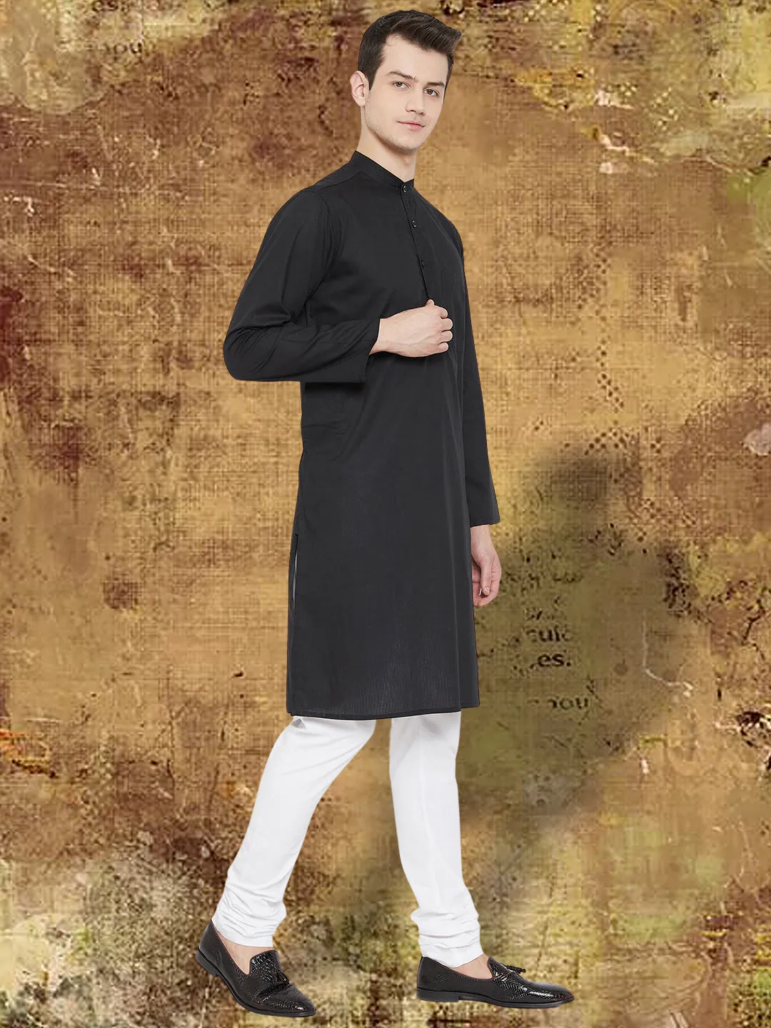 Men's Pure Cotton Black  Kurta - Even Apparels