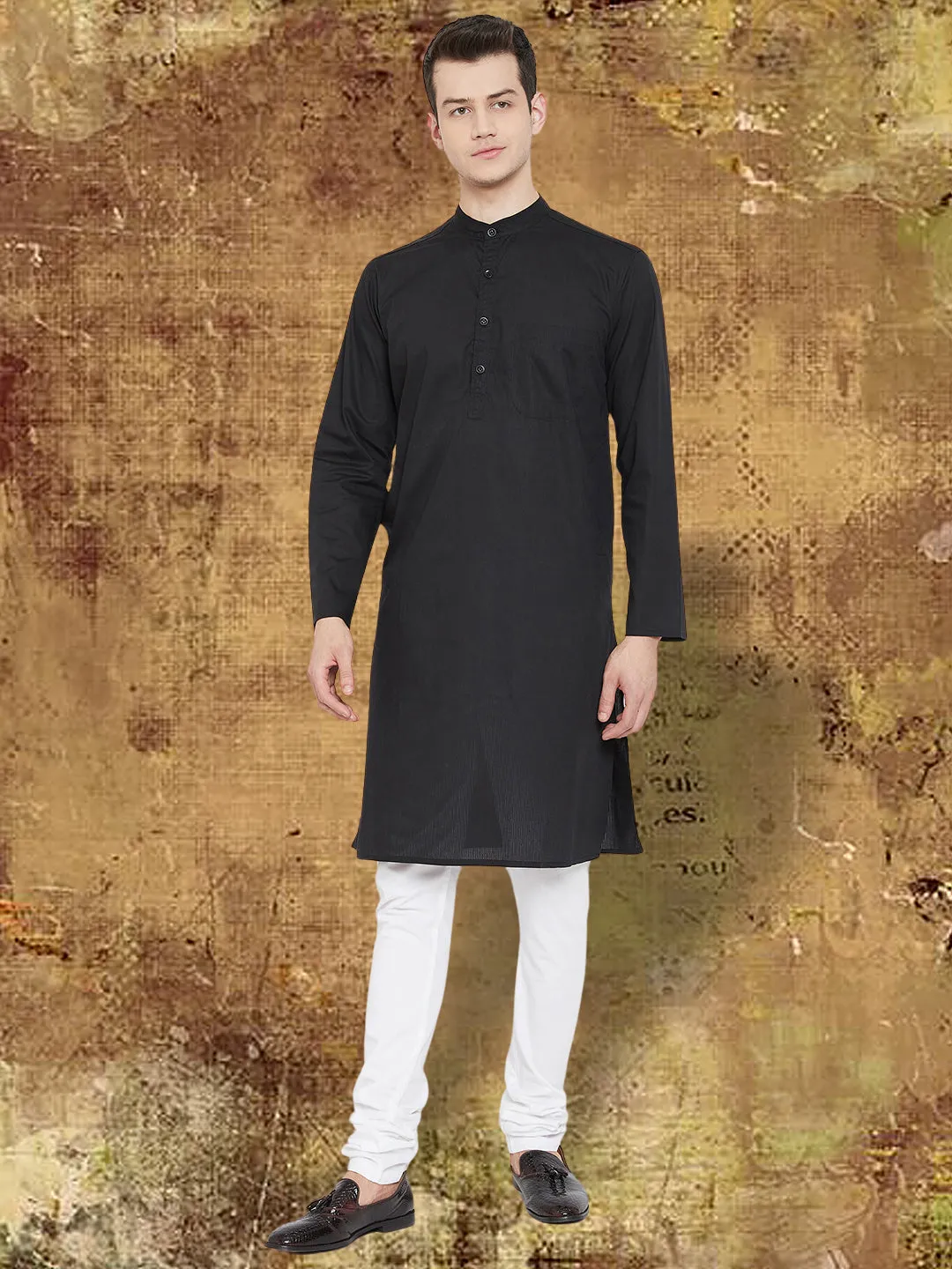 Men's Pure Cotton Black  Kurta - Even Apparels