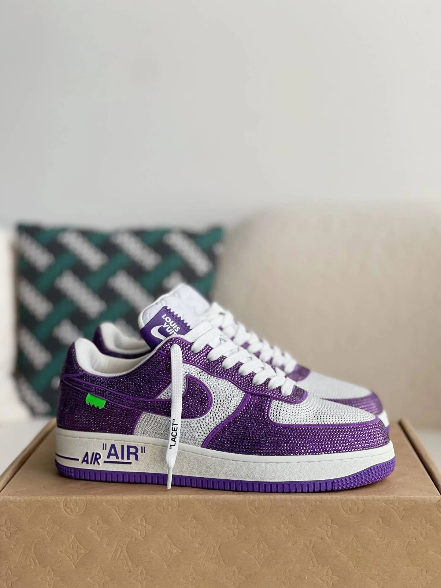 Nike x Louis Vuitton LV Air Force 1 Trainer Purple White Rhinestone Sneakers