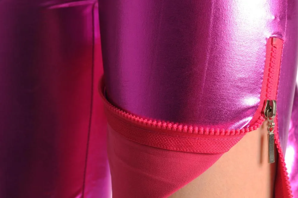 Pink Shiny Faux Leather Wet Look With Side Zip