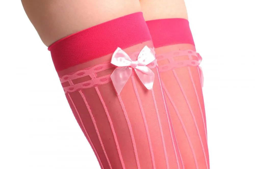 Pink With Light Pink Stripes & White Bow