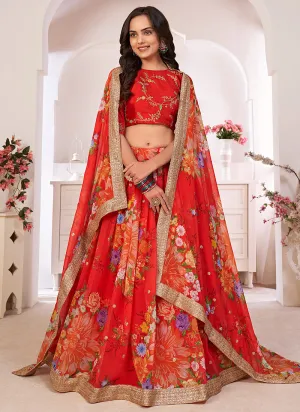 Red Sequence Embellished Floral Lehenga Choli