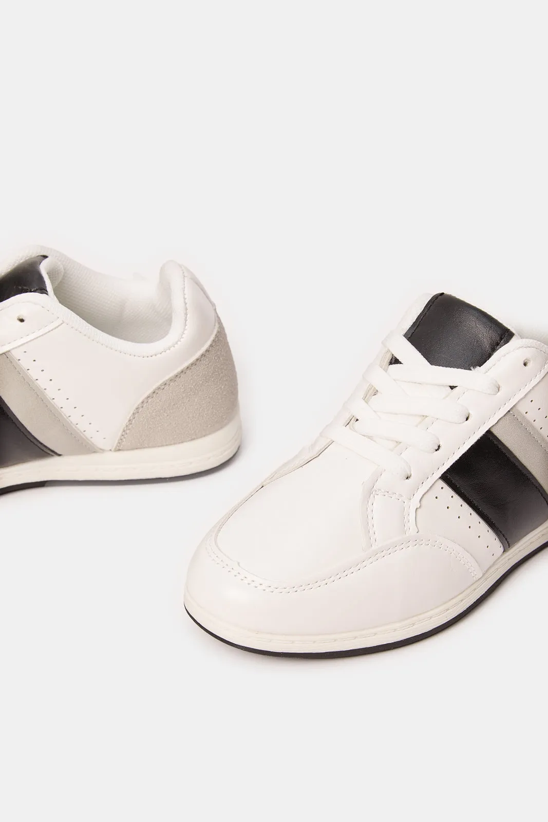 Senior Boys White Material Block Sneakers