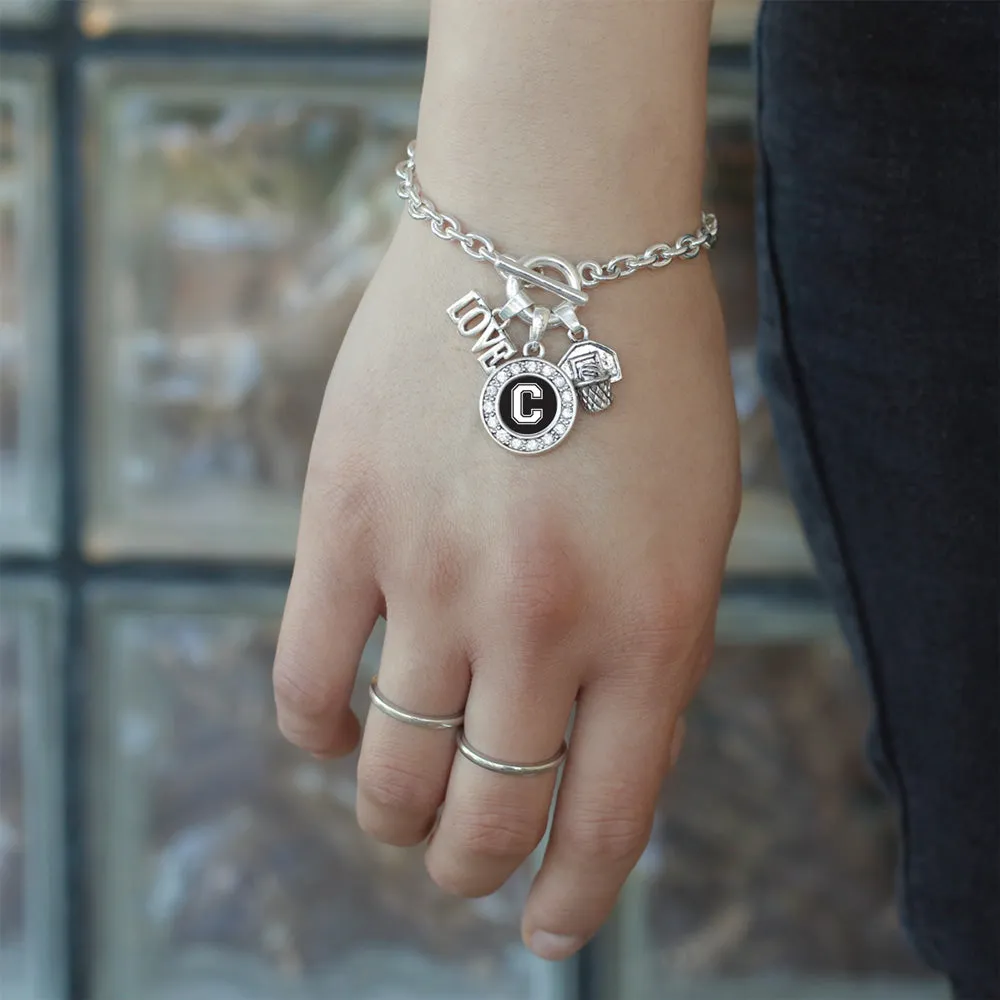 Silver Basketball Hoop - Sports Initial C Circle Charm Toggle Bracelet