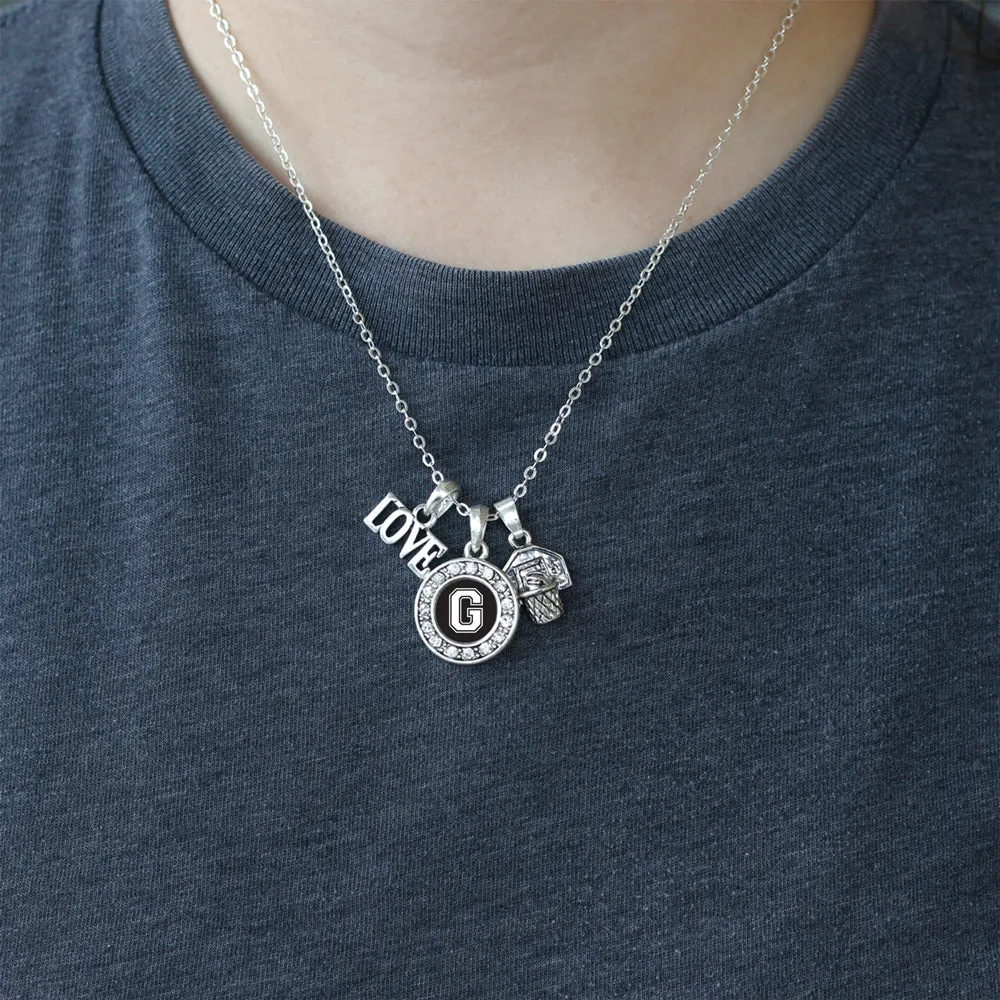 Silver Basketball Hoop - Sports Initial G Circle Charm Classic Necklace