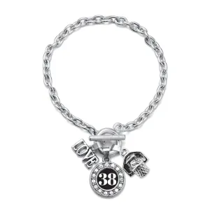 Silver Basketball Hoop - Sports Number 38 Circle Charm Toggle Bracelet