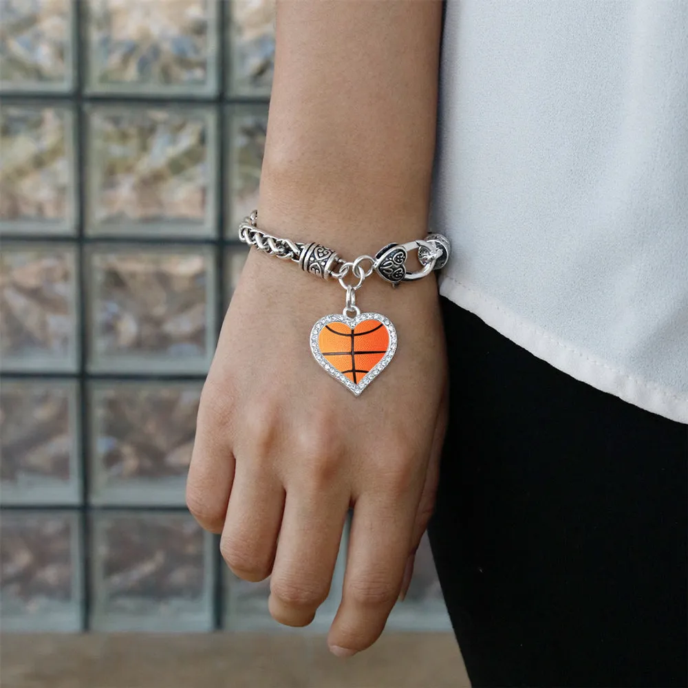 Silver Basketball Open Heart Charm Toggle Bracelet