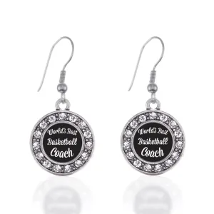 Silver World's Best Basketball Coach Circle Charm Dangle Earrings