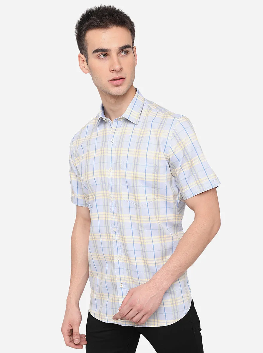 Sky Blue & Light Yellow Checked Smart Fit Semi Casual Shirt | Greenfibre