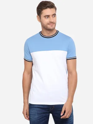 Sky Blue & White Solid Slim Fit T-Shirt | JadeBlue