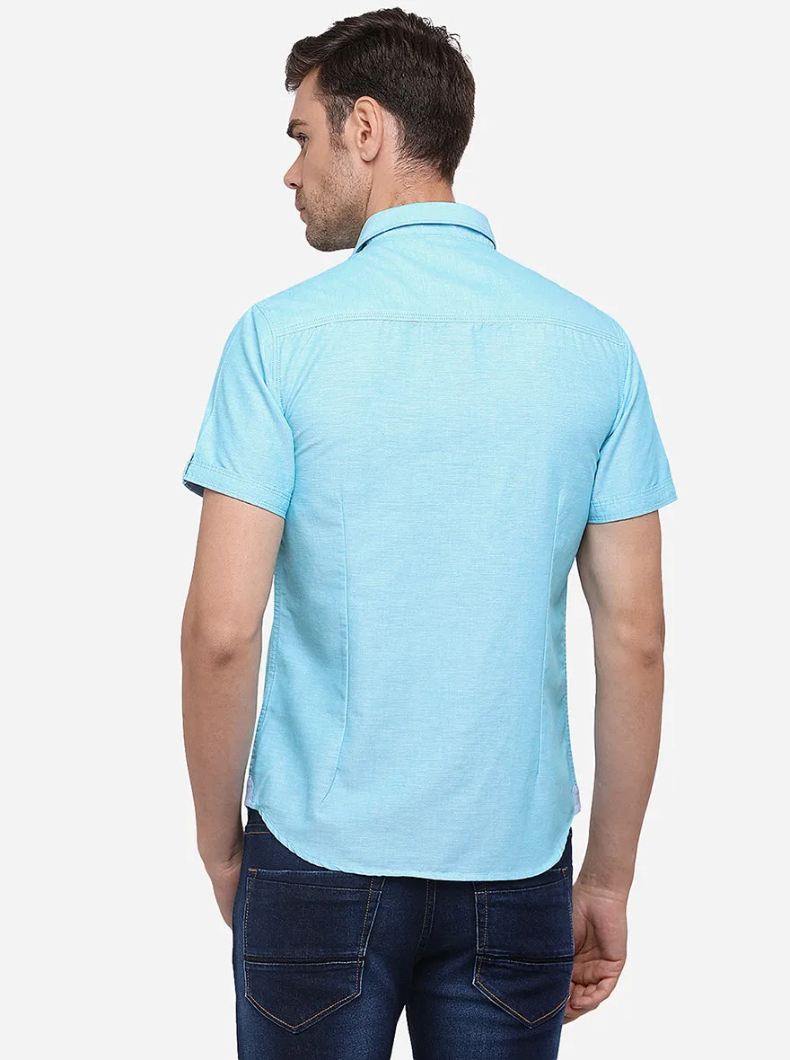 Sky Blue Solid Slim Fit Casual Shirt | Greenfibre