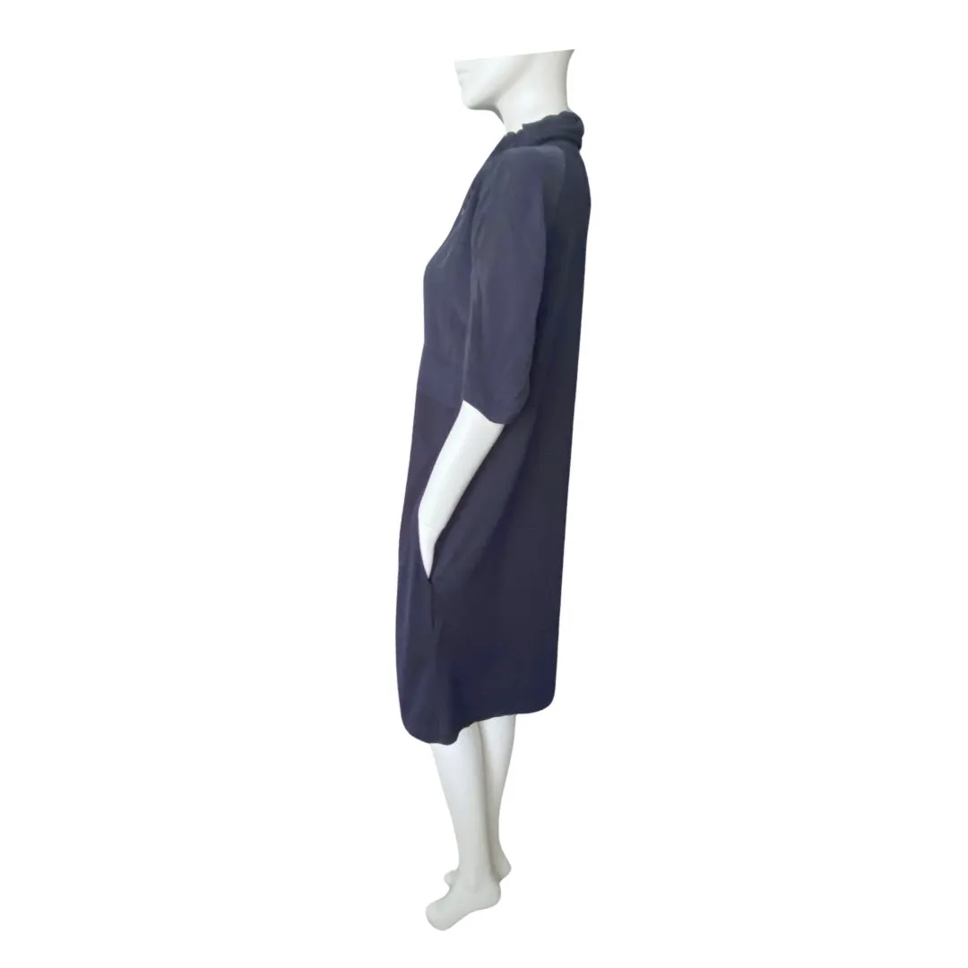 Sporty Silk Mix Tunic Dress Navy SIZE M