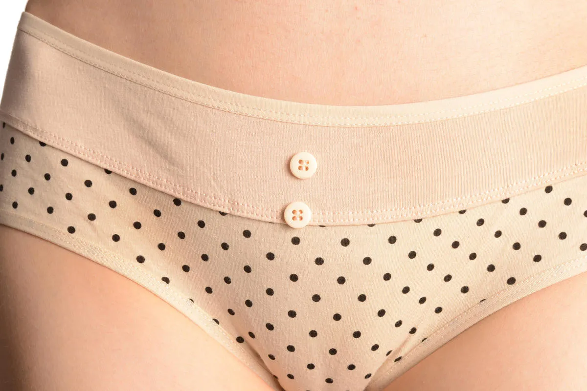 Spotted Beige Soft Cotton With Plain Stripe & Buttons Brazilian