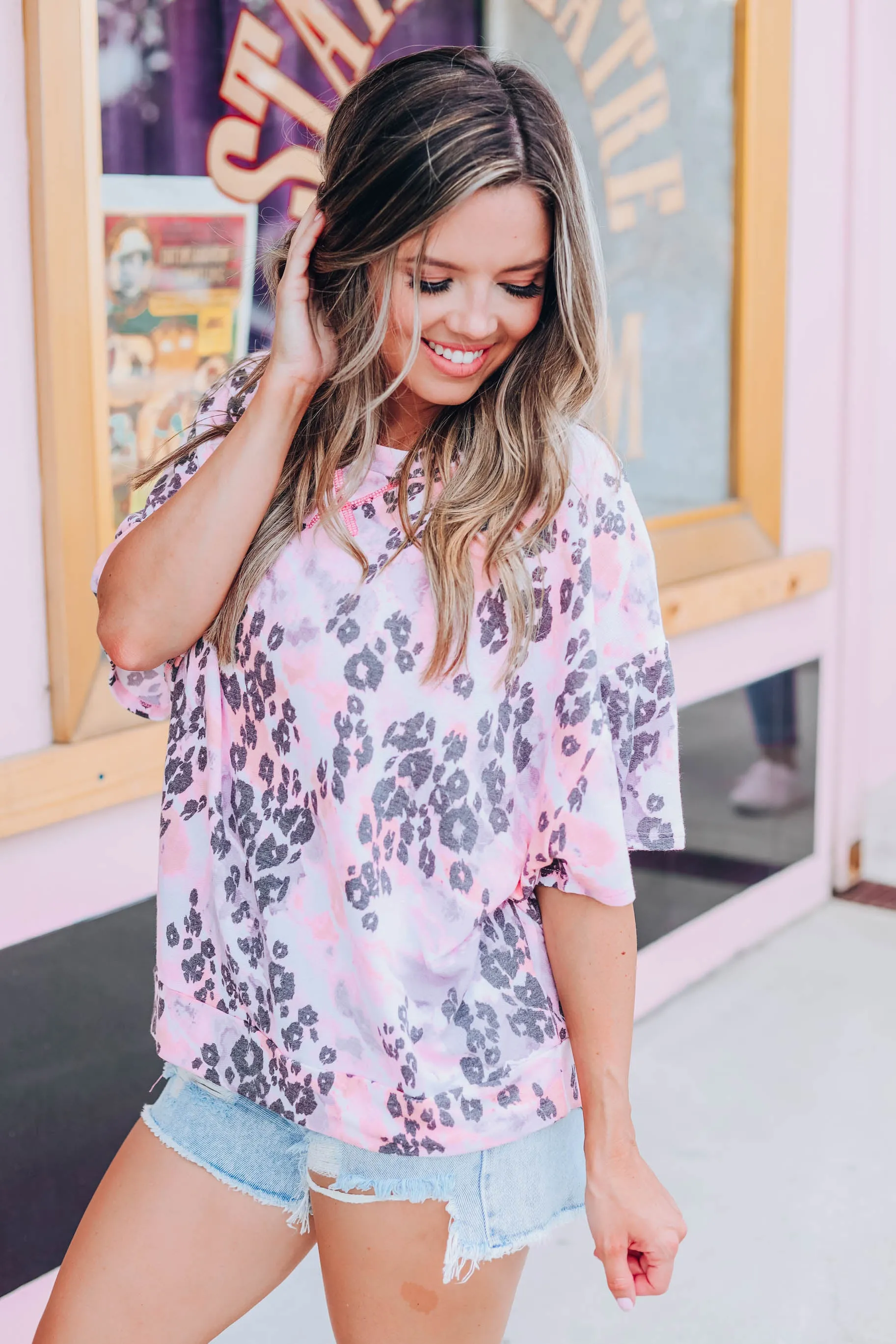 Tie Dye Skies Leopard Top - Coral