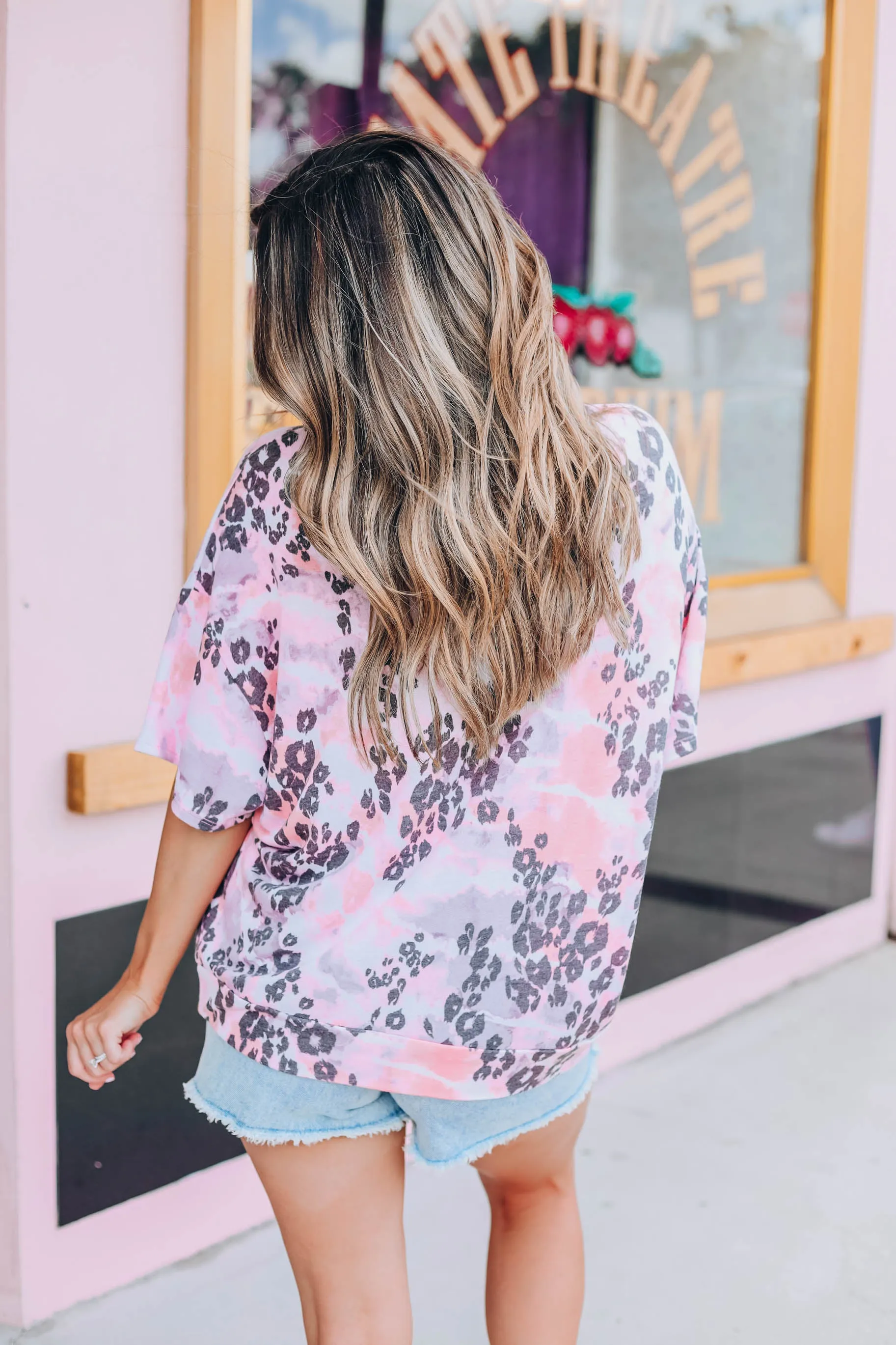 Tie Dye Skies Leopard Top - Coral