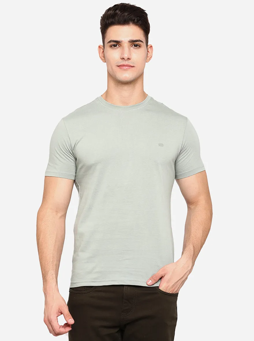 Tint Green Solid Slim Fit T-Shirt | JadeBlue