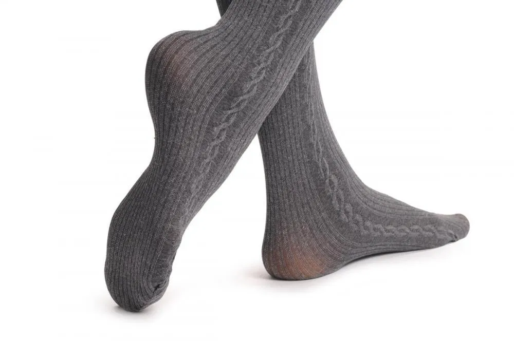 Transparent Black With Woven Opaque Warm Grey Over The Knee Sock 60Den