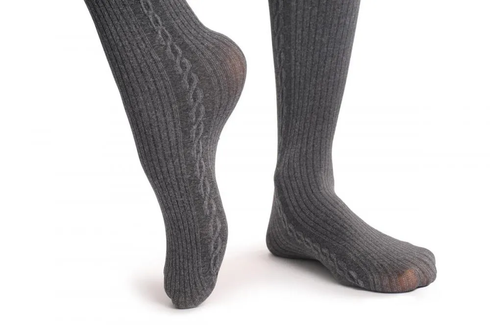 Transparent Black With Woven Opaque Warm Grey Over The Knee Sock 60Den