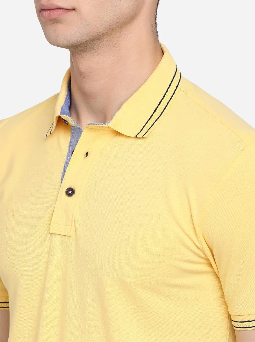 Vibrent Yellow Solid Slim Fit Polo T-Shirt | JadeBlue