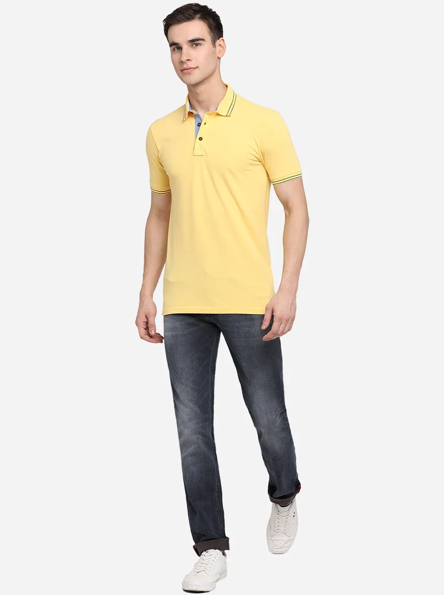 Vibrent Yellow Solid Slim Fit Polo T-Shirt | JadeBlue