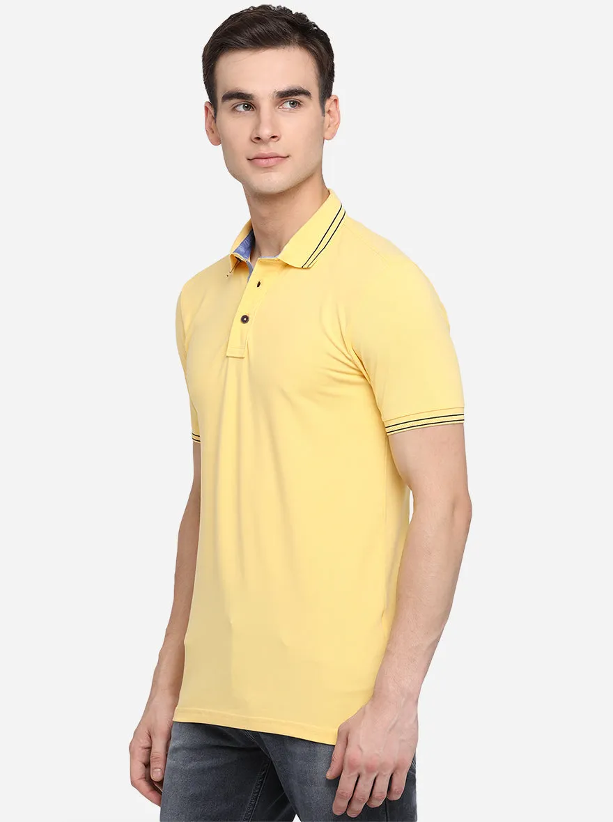 Vibrent Yellow Solid Slim Fit Polo T-Shirt | JadeBlue