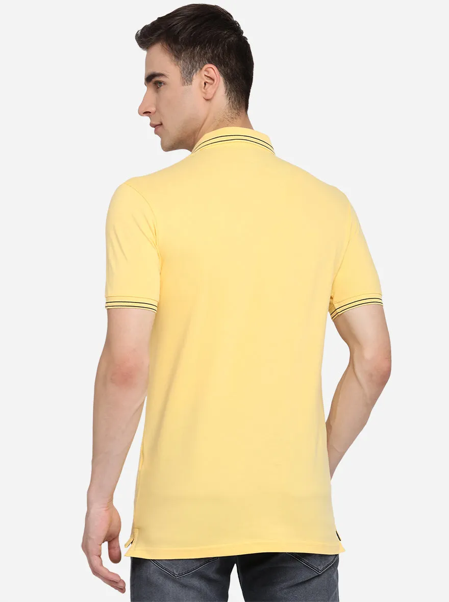 Vibrent Yellow Solid Slim Fit Polo T-Shirt | JadeBlue