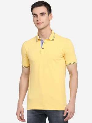 Vibrent Yellow Solid Slim Fit Polo T-Shirt | JadeBlue