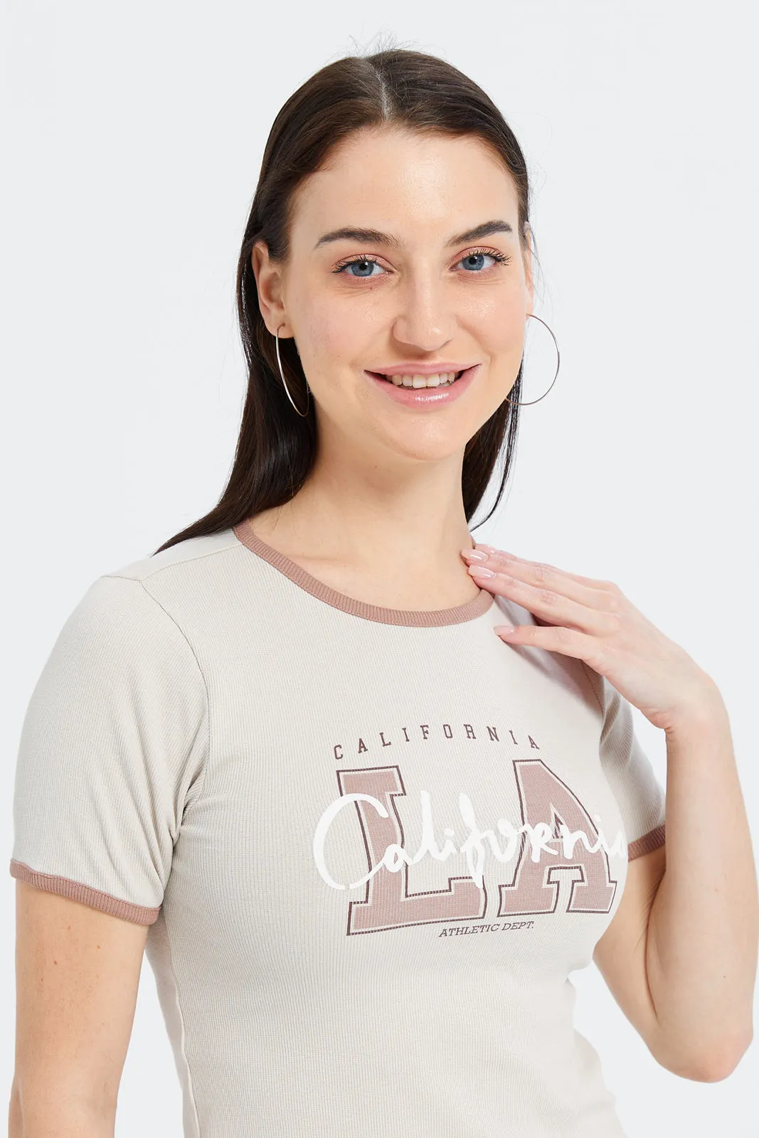 Women Beige Printed T-Shirt